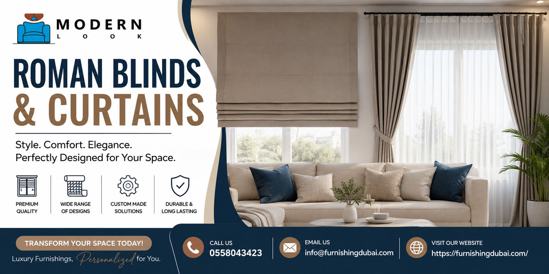 Roman Blinds and Curtains – Premium Window Solutions by FurnishingDubai
