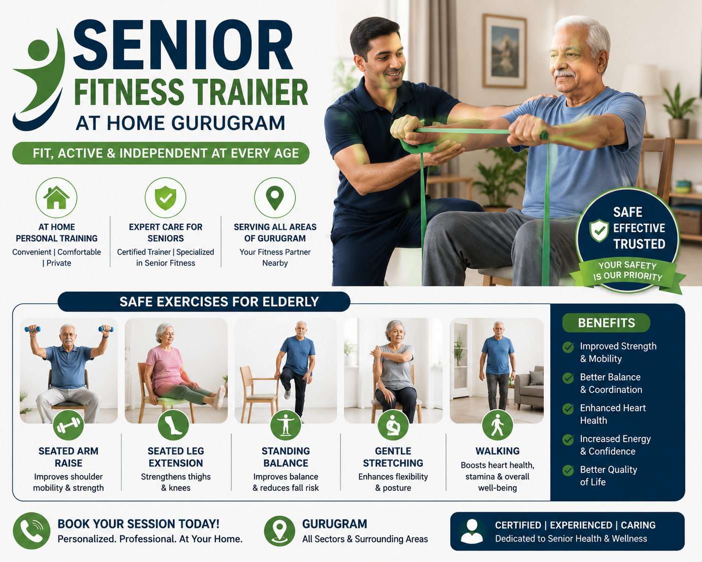Senior Fitness Trainer at Home Gurugram: Safe Exercises for Elderly Adults