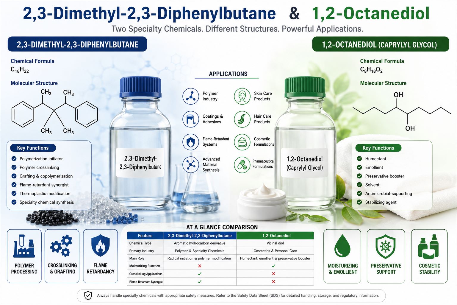 From Polymer Engineering to Personal Care: Exploring 2,3-Dimethyl-2,3-Diphenylbutane and 1,2-Octanediol