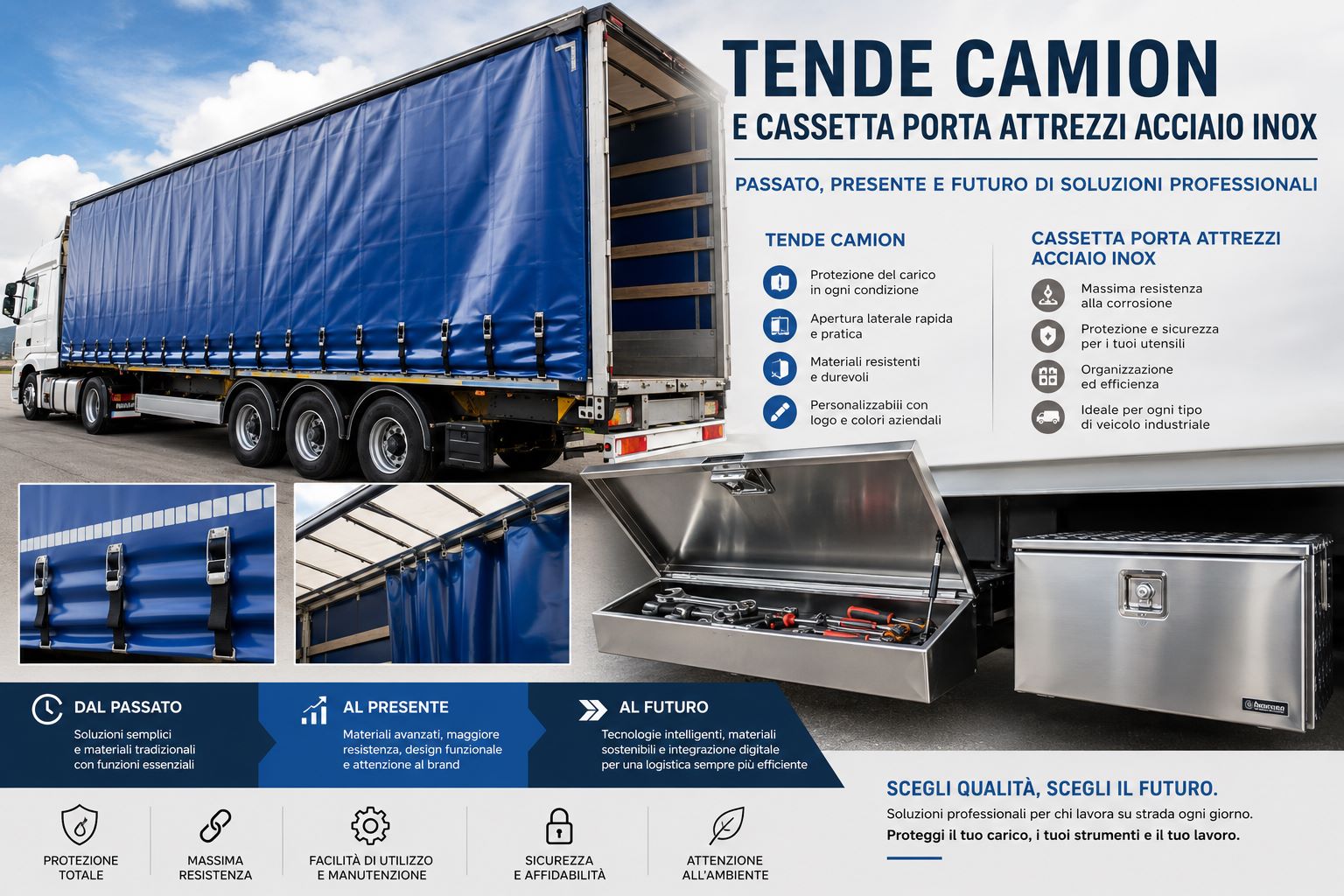 Tende Camion e Cassetta Acciaio Inox: Soluzioni Pratiche per Trasporto, Protezione e Organizzazione