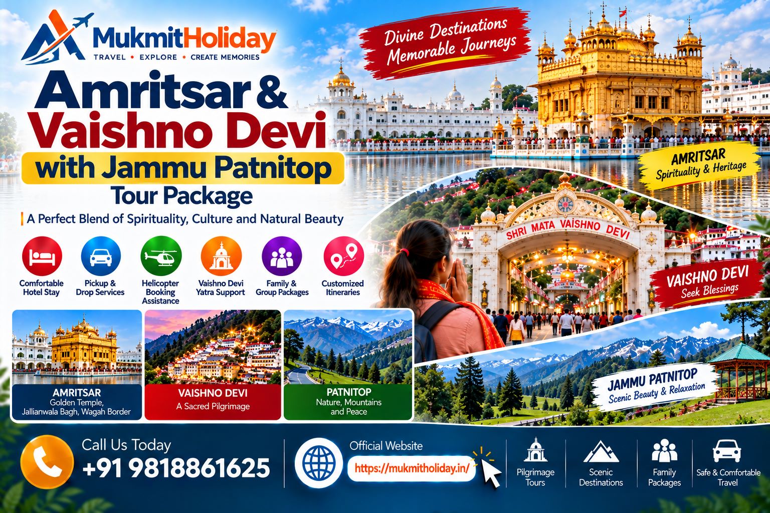Amritsar and Vaishno Devi Package with Jammu Patnitop Tour Package: A Spiritual and Scenic North India Journey