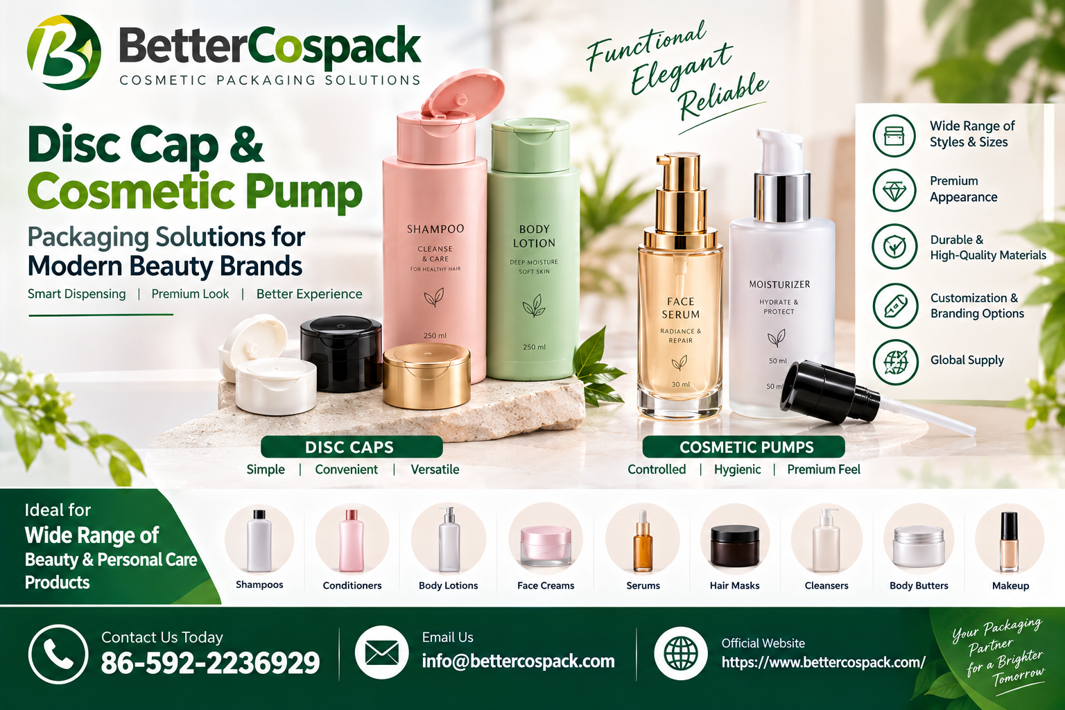 Disc Cap and Cosmetic Pump Packaging Solutions Support Convenient, Controlled Beauty Product Dispensing